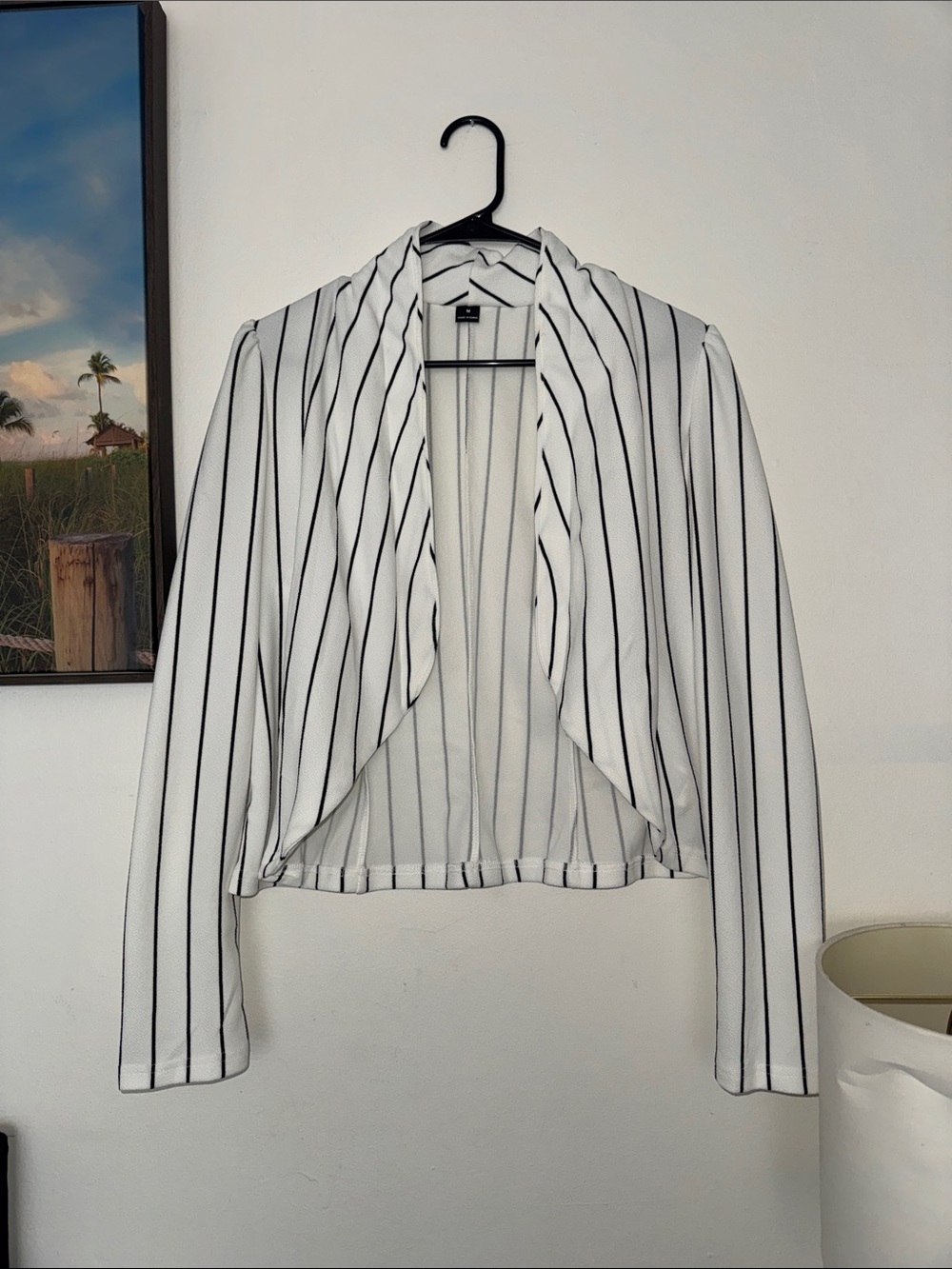 Striped Draped Open-Front Jacket - White/Black